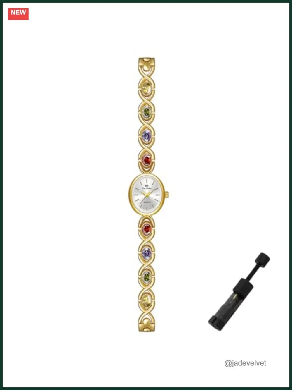 Gold Plated Stainless Steel Oval Dial Crystal Bracelet Dress Watch